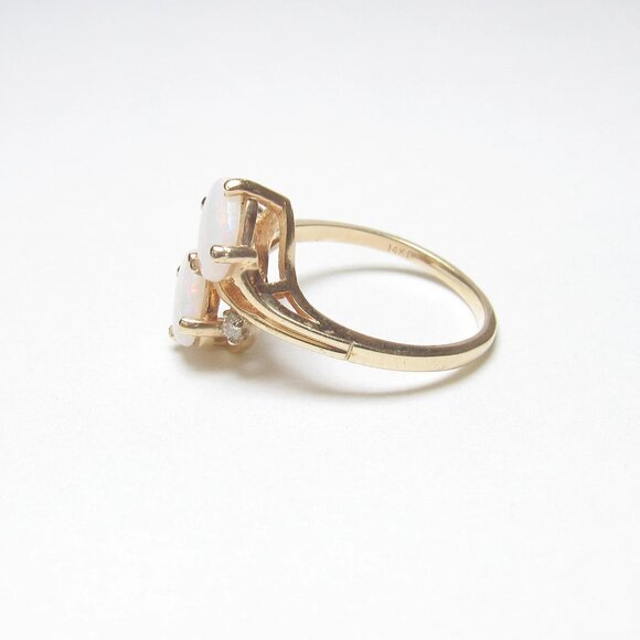 14K Yellow Gold Natural Oval Colorful Opal And Diamond Ring 0.90 Cts Sz 6 3/4 - Picture 2 of 4